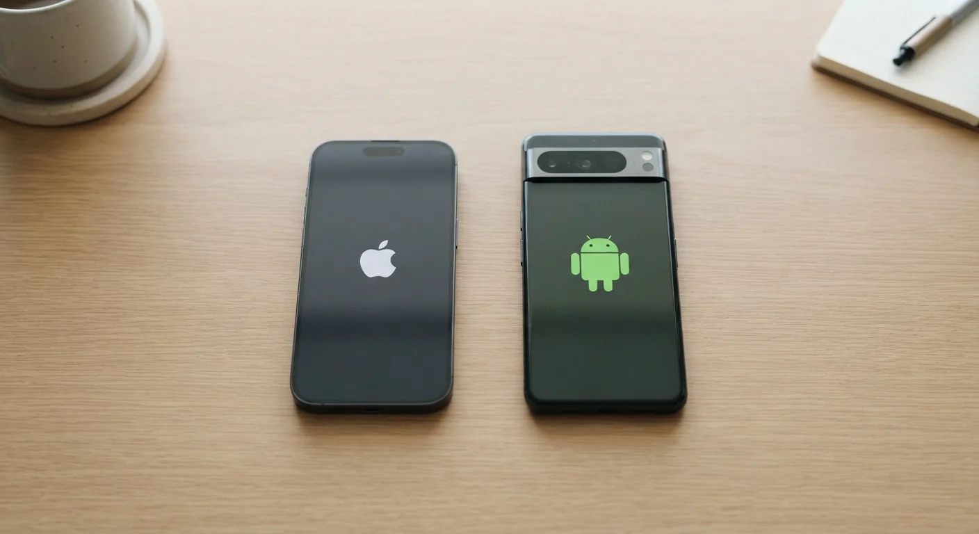 Two smartphones side by side representing Android and iOS mobile operating systems