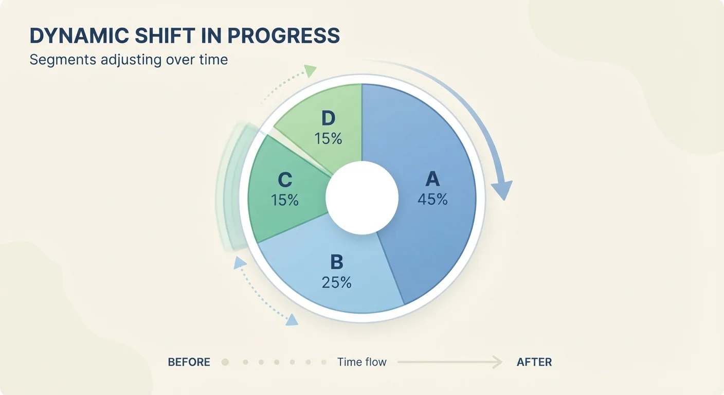 An illustrated pie chart with shifting segments representing portfolio drift over time