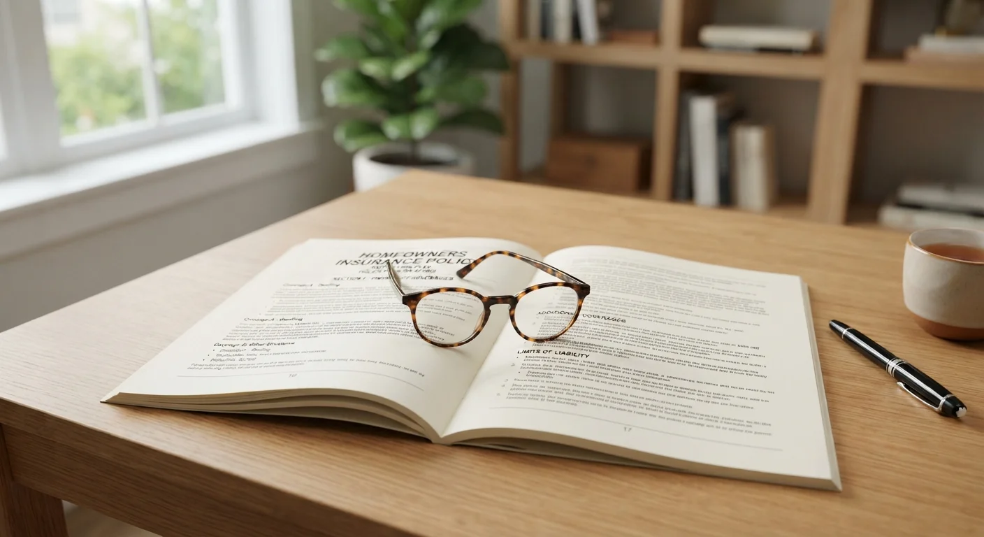 Open life insurance policy document on a desk with reading glasses placed on top