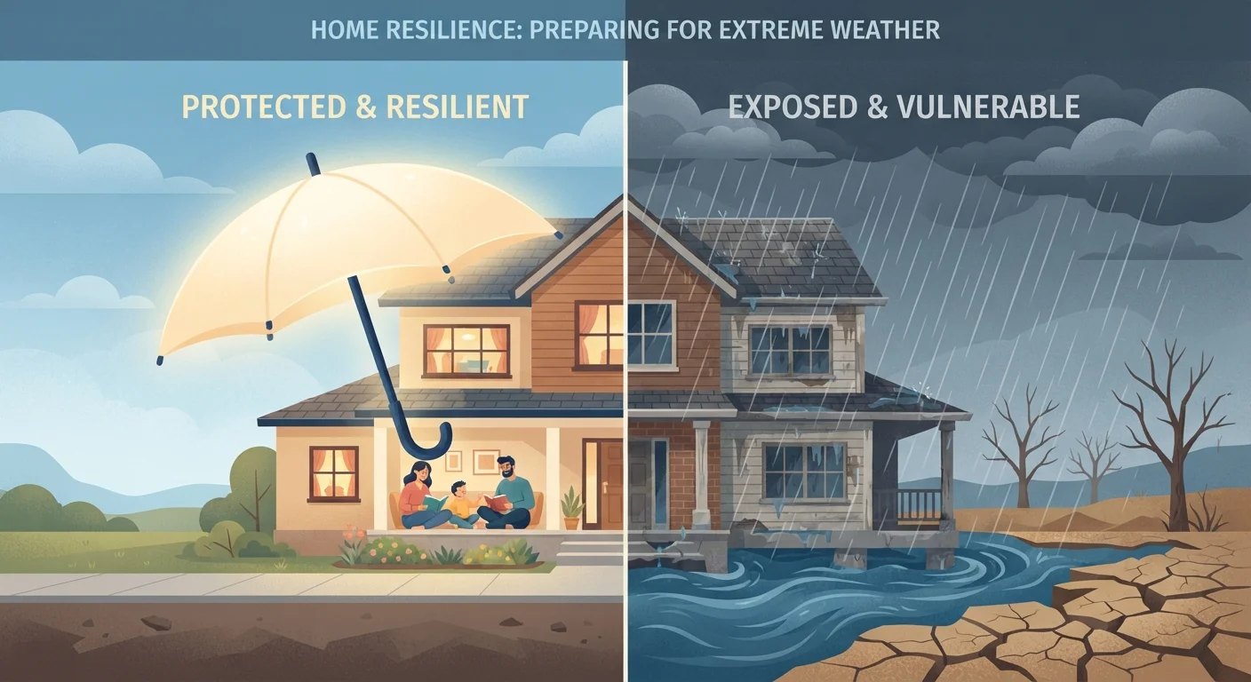 A house split between protected and unprotected sides illustrating homeowners insurance exclusions